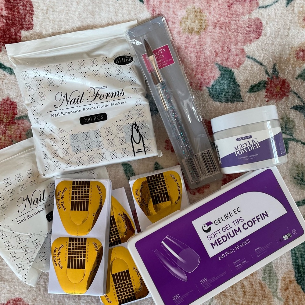 Gelike EC Medium Coffin Soft Gel Tips + Nail Forms & Acrylic Kit